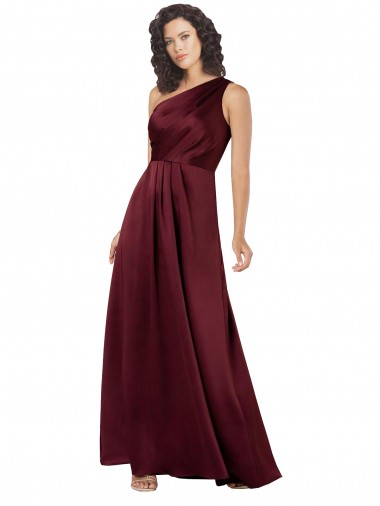 Cheap One Shoulder Silky Satin Bridesmaid Dress with Subtle Pleats UK