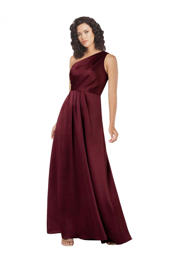 One Shoulder Silky Satin Bridesmaid Dress with Subtle Pleats