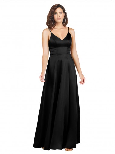 Cheap Silky Satin Floor-Length Long Bridesmaid Dress with V-Neckline UK