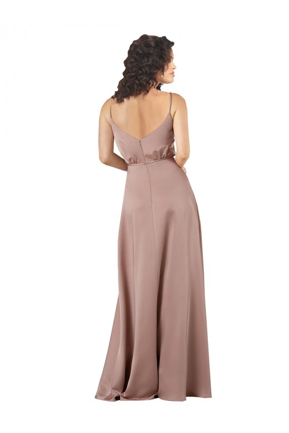 Subtle V-Neckline Silky Satin Bridesmaid Dress with Front Button Detail