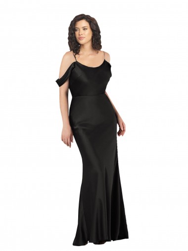 Cheap Off the Shoulder Sleeves Silky Satin Bridesmaid Dress with Skirt Slit UK