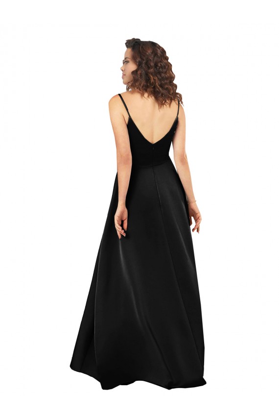 High Low V-Neckline Silky Satin Tulip Bridesmaid Dress with Wrap Skirt
