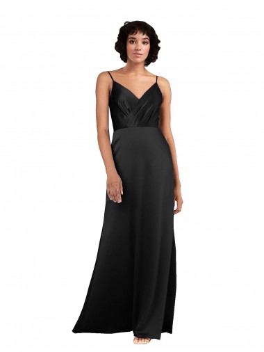 Cheap Full Length V-Neckline Silky Satin Bridesmaid Dress with Spaghetti Straps UK