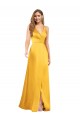 Halter A-Line Silky Satin Bridesmaid Dress with V-Neckline and Slit
