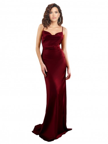 Cheap Cowl Neck Long Criss Cross Open Back Silky Satin Bridesmaid Dress UK