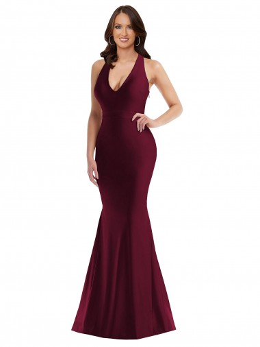 Cheap Plunge Neckline Cutout Low Back Silky Satin Mermaid Bridesmaid Dress UK