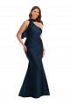 Scarf Neck One Shoulder Silky Satin Mermaid Bridesmaid Dress with Front Slit