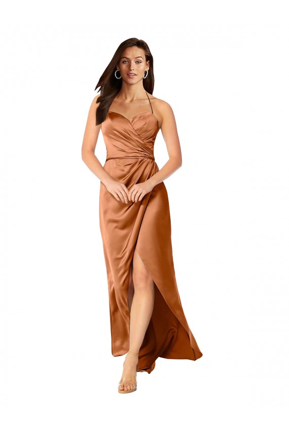 Faux-Wrap Skirt Silky Satin Bridesmaid Dress