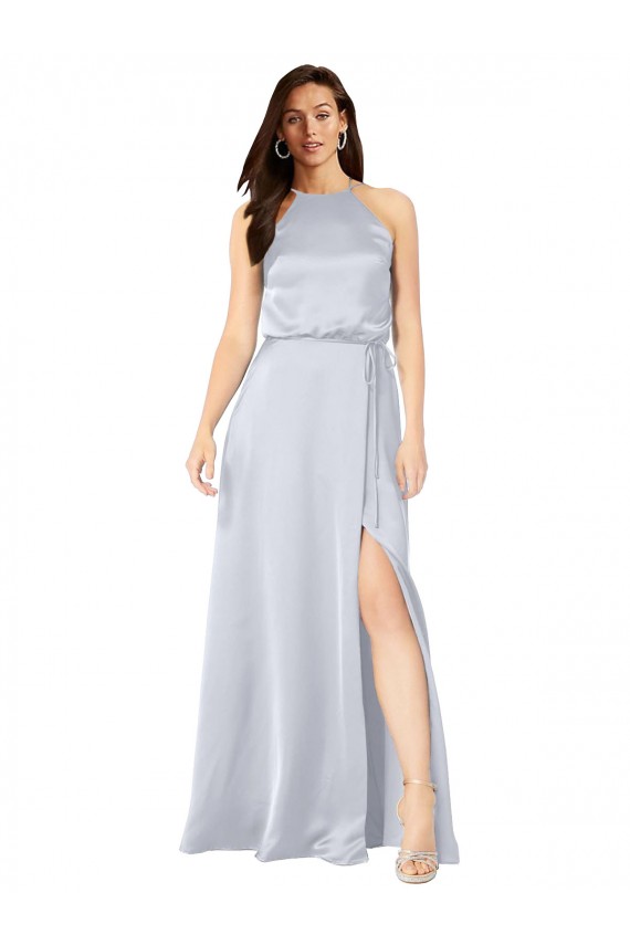 Halter Neck Silky Satin Bridesmaid Dress with Strappy Back