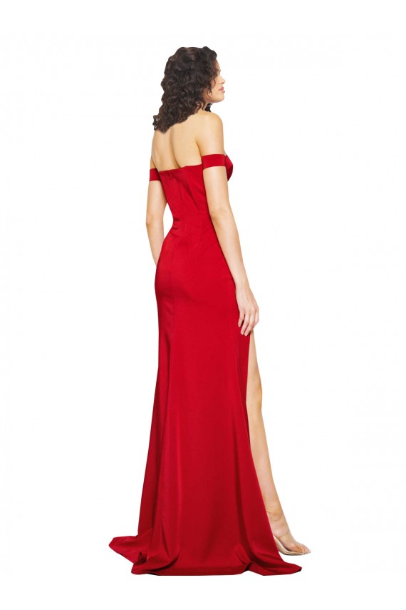 Off the Shoulder Sweetheart Bustier Style Silky Satin Bridesmaid Dress with Side Split