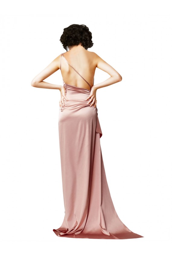 Low Back One Shoulder Full Length Silky Satin Bridesmaid Dress