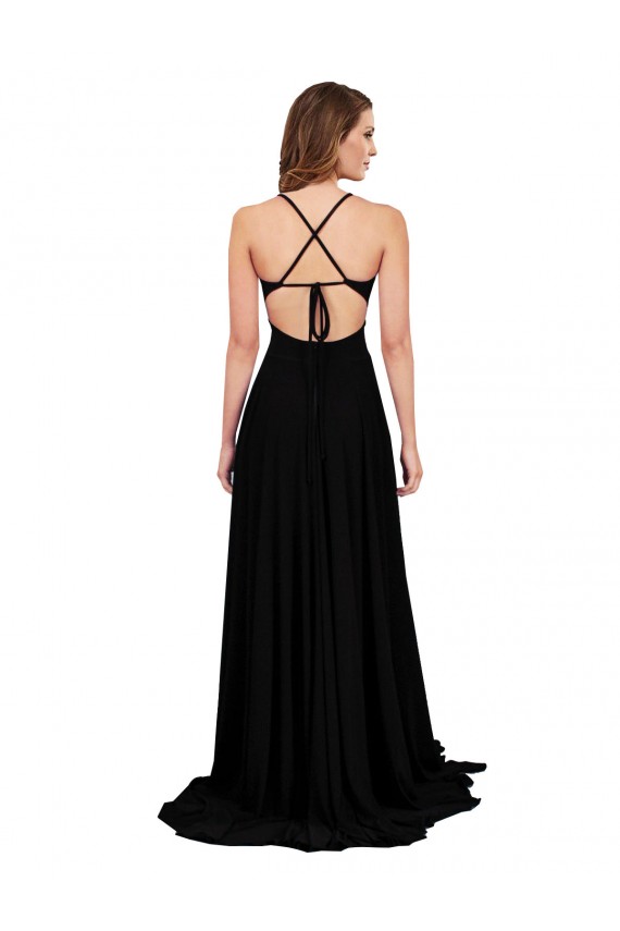 High Slit Open Back Long Spandex Bridesmaid Dress with Lined Crossover Bust