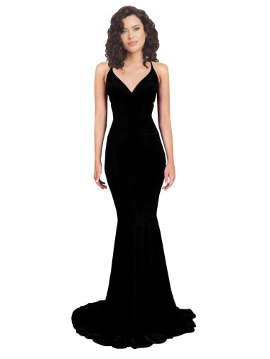 Cheap Fishtail Shaped V-Neck Open Back Spandex Bridesmaid Dress UK