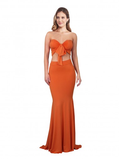 Cheap Strapless Bandeau Bodice Long Spandex Bridesmaid Dress UK