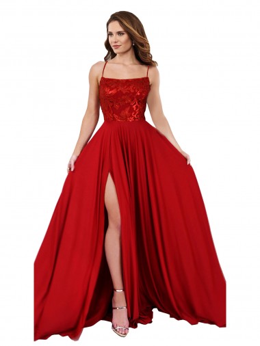 Cheap Lace Over Bodice Long Spandex Bridesmaid Dress with Slit UK