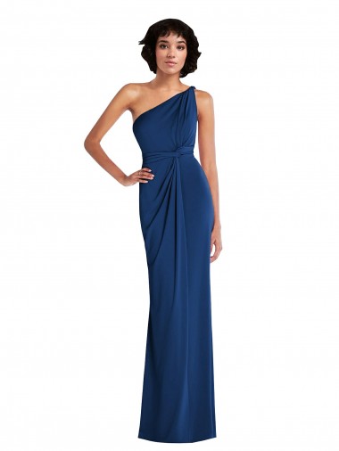 Cheap Grecian Inspired One Shoulder Twist Draped Maxi Spandex Bridesmaid Dress UK
