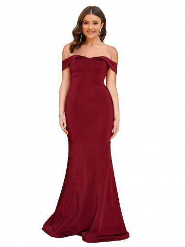 Cheap Off Shoulder Sleeves Sweetheart Neckline Long Spandex Bridesmaid Dress UK
