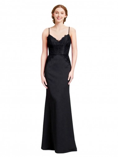 Cheap Long Chiffon Bridesmaid Dress with Lace Bodice and Curved V-Neckline UK