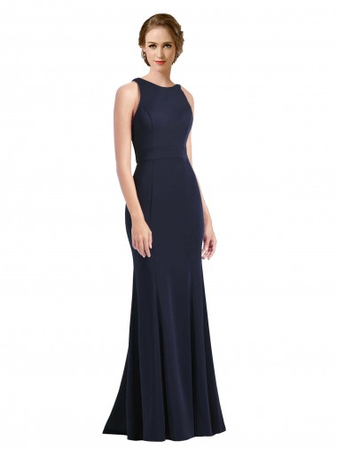 Cheap High Neck Sheath Long Crepe Bridesmaid Dress UK