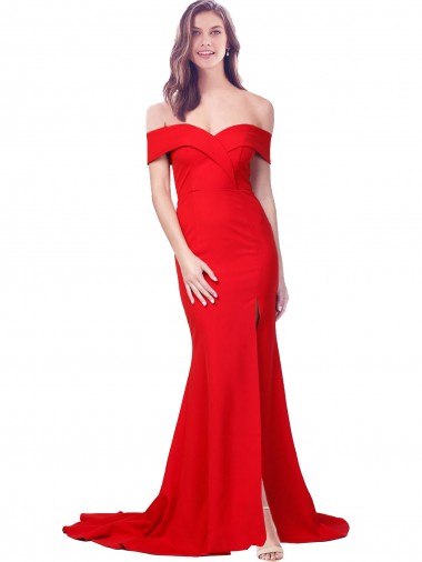 Cheap Criss Cross Full Length Long Crepe Bridesmaid Dress with Side Split UK