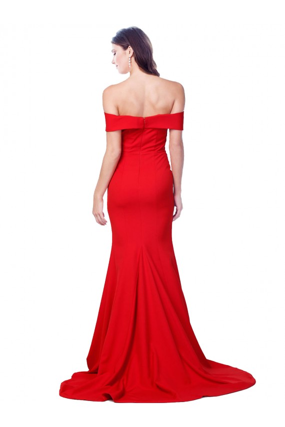 Criss Cross Full Length Long Crepe Bridesmaid Dress with Side Split