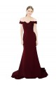 Full Length Off the Shoulder Crepe Bridesmaid Dress with Lace On Bodice and Back
