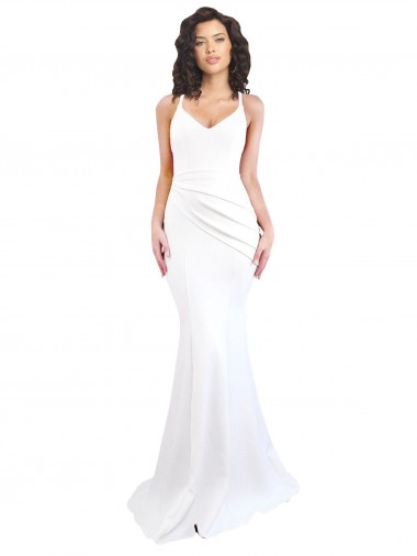 Cheap Fishtail Shape Spaghetti Straps Open Back Crepe Bridesmaid Dress with Ruffles UK