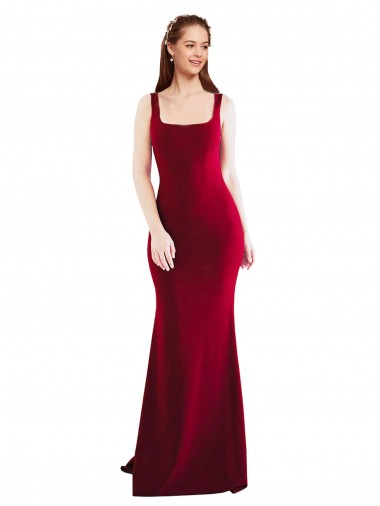 Cheap Square Neckline and Backline Fitted Crepe Bridesmaid Dress UK
