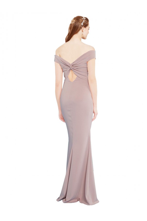 Knotted Off the Shoulder Crepe Bridesmaid Dress with Cut-Out Back