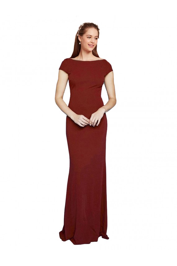 Cap Sleelves Mermaid Crepe Bridesmaid Dress Keyhole Back