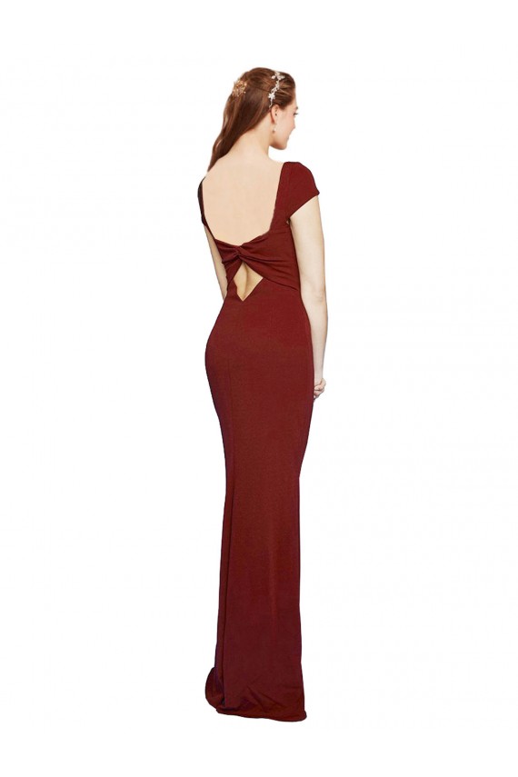 Cap Sleelves Mermaid Crepe Bridesmaid Dress Keyhole Back