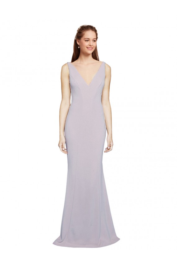 Cut-Out Back V-Neckline Mermaid Crepe Bridesmaid Dress Keyhole Back