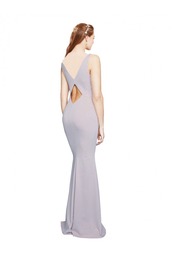 Cut-Out Back V-Neckline Mermaid Crepe Bridesmaid Dress Keyhole Back