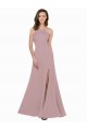 High Neck Crepe Bridesmaid Dress with Pleats and Keyhole Back
