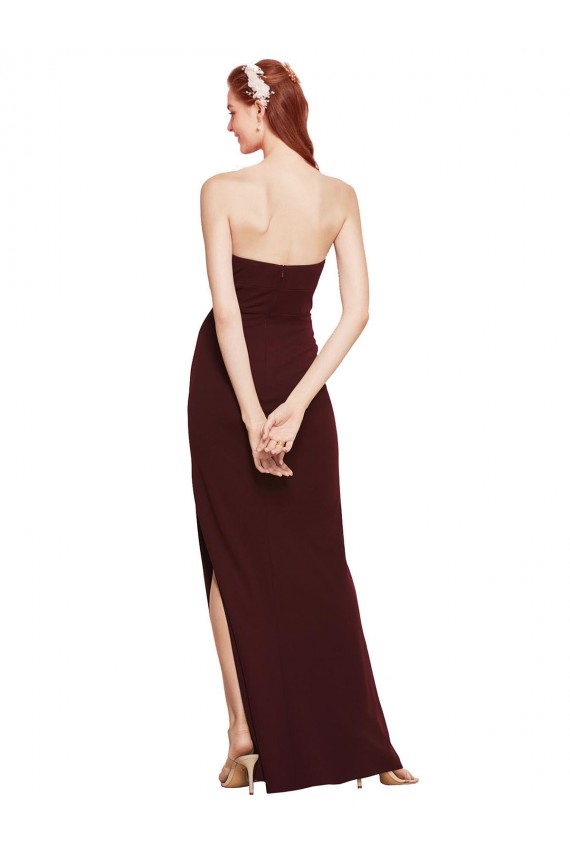 Twisted Strapless Keyhole Long Crepe Bridesmaid Dress with Slit
