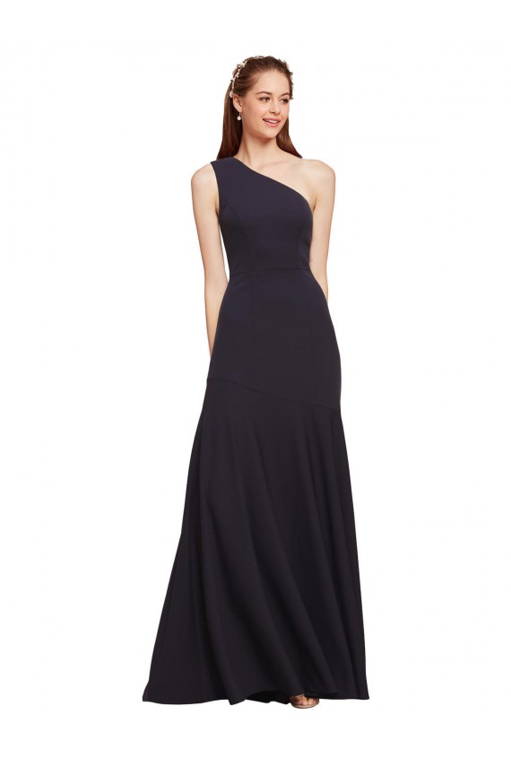 Fit and Flare Crepe Bridesmaid Dress with One Shoulder