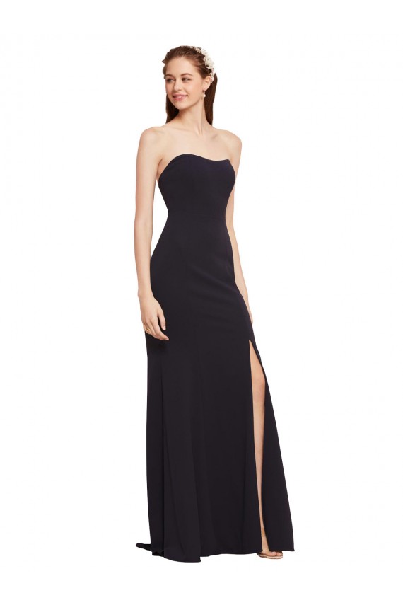 Strapless Bodycon Long Crepe Bridesmaid Dress with High Slit