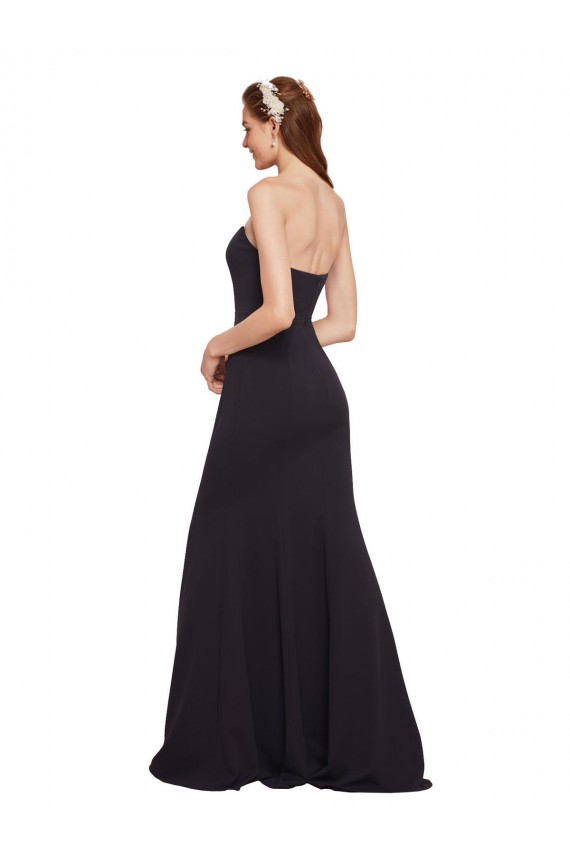 Strapless Bodycon Long Crepe Bridesmaid Dress with High Slit