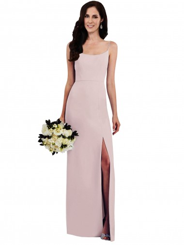 Cheap Spaghetti Strap V Back Crepe Bridesmaid Dress with Front Slit UK