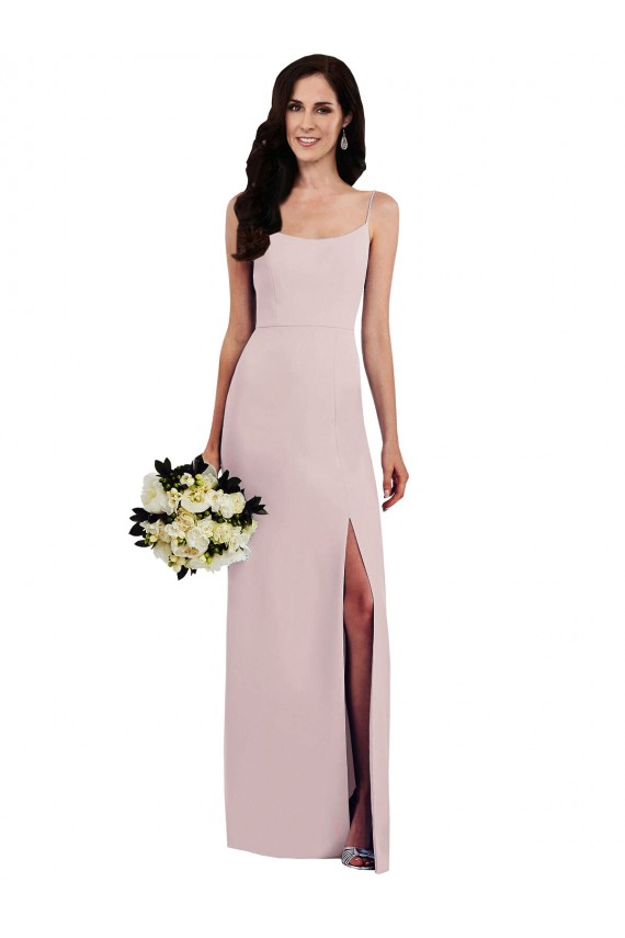 Spaghetti Strap V Back Crepe Bridesmaid Dress with Front Slit