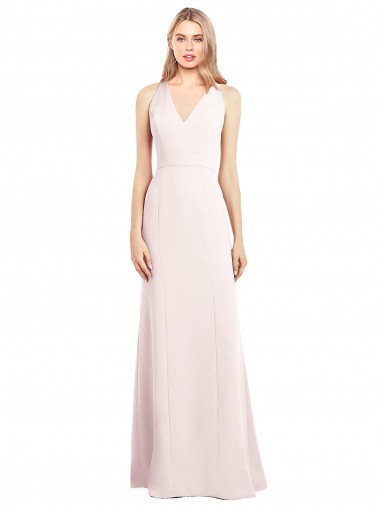 Cheap V-Neck Keyhole Back Crepe Trumpet Bridesmaid Dress UK