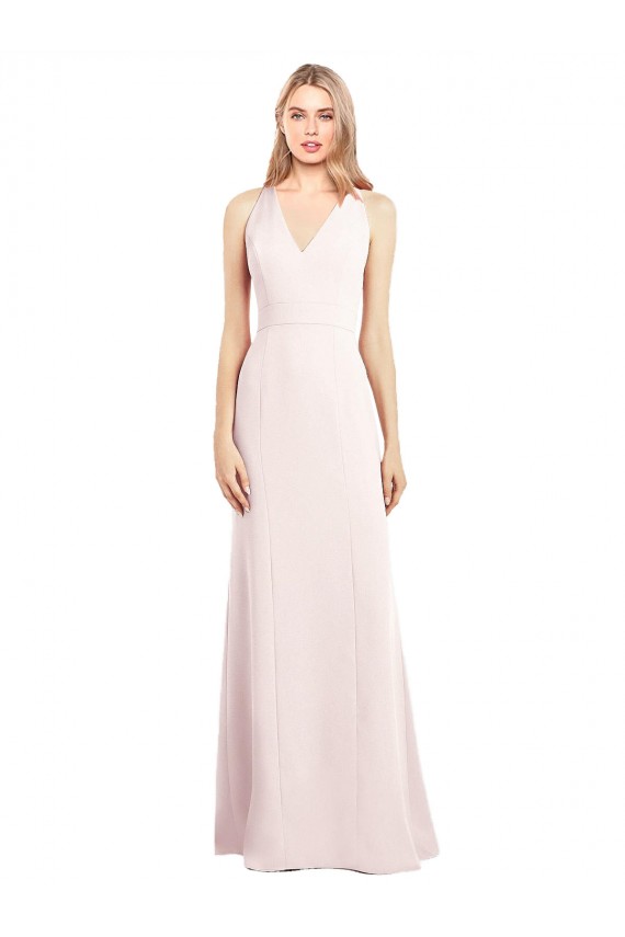 V-Neck Keyhole Back Crepe Trumpet Bridesmaid Dress