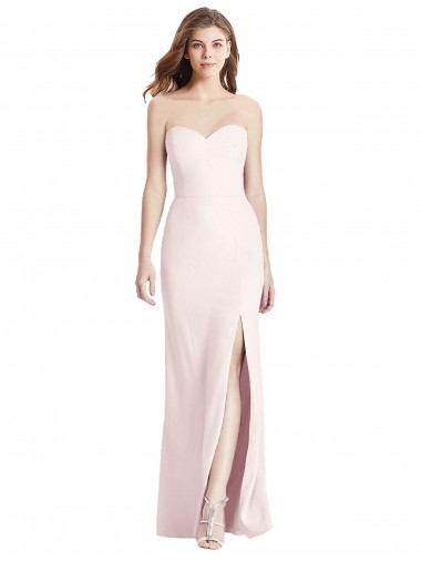 Cheap Strapless Crepe Trumpet Bridesmaid Dress with Front Slit UK