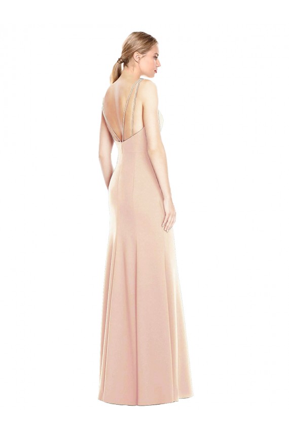 V-Spaghetti Strap Open Back Bateau Neck Trumpet Bridesmaid Dress