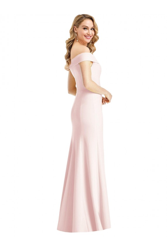 Off the Shoulder Notch Trumpet Bridesmaid Dress with Front Slit