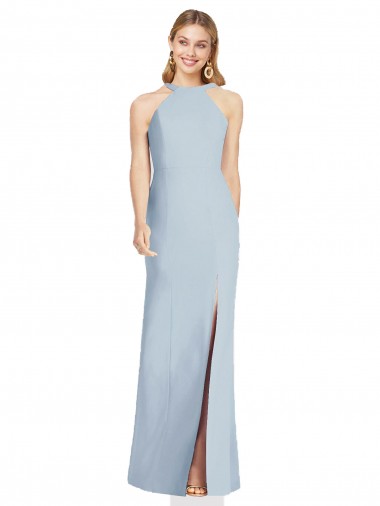 Cheap High Neck Backless Crepe Trumpet Bridesmaid Dress UK