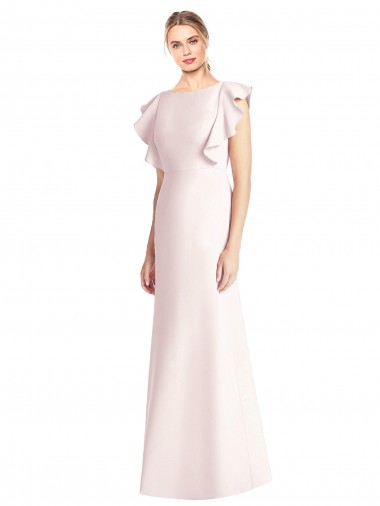 Cheap Ruffle Cap Sleeves Open Back Trumpet Bridesmaid Dress UK