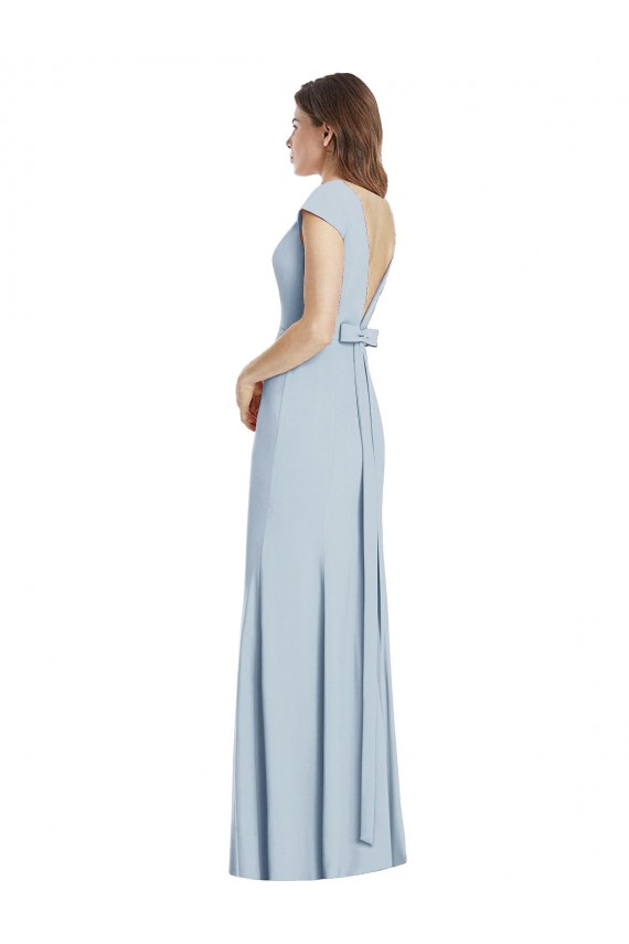 Bateau Neck Cap Sleeves Open Back Trumpet Bridesmaid Dress