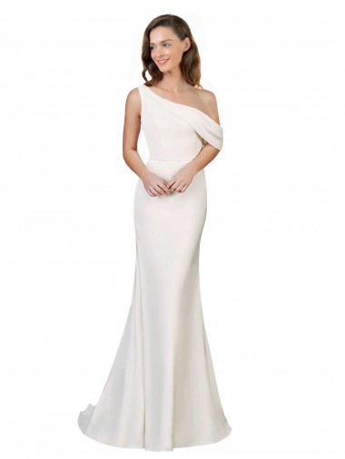 Cheap One Shoulder Crepe Bridesmaid Dress with Draped Off the Shoulder Strap UK