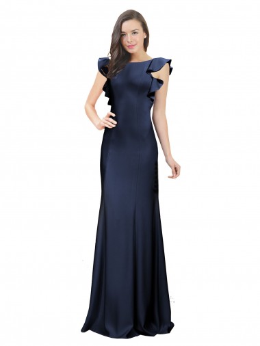 Cheap Sleeveless Crepe Bridesmaid Dress with Cascading Ruffle and Keyhole Back UK